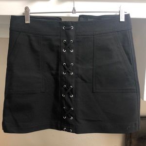 Express black mini skirt with faux stitching detail